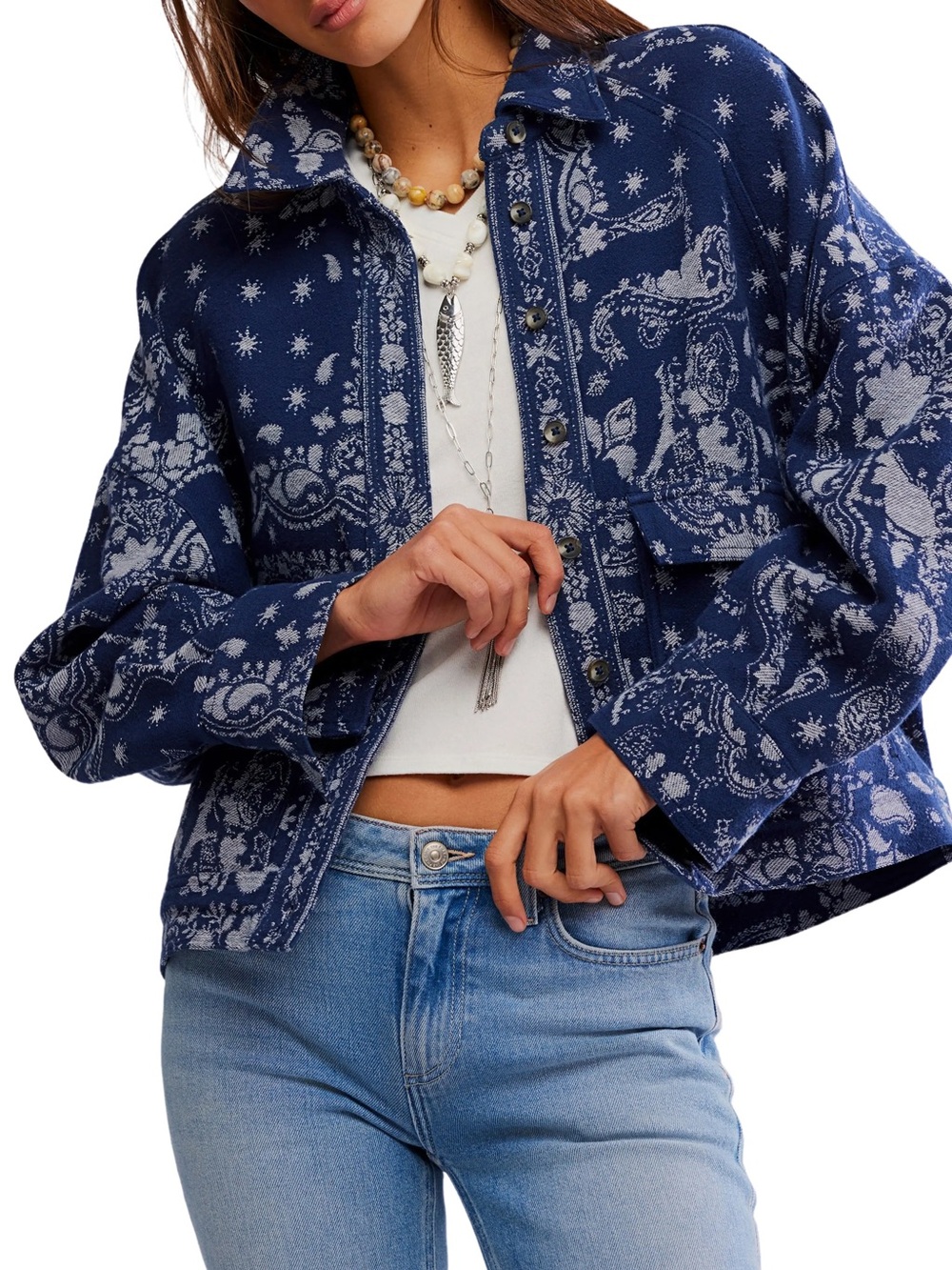 Free People Bandana Jacquard Shirt Jacket